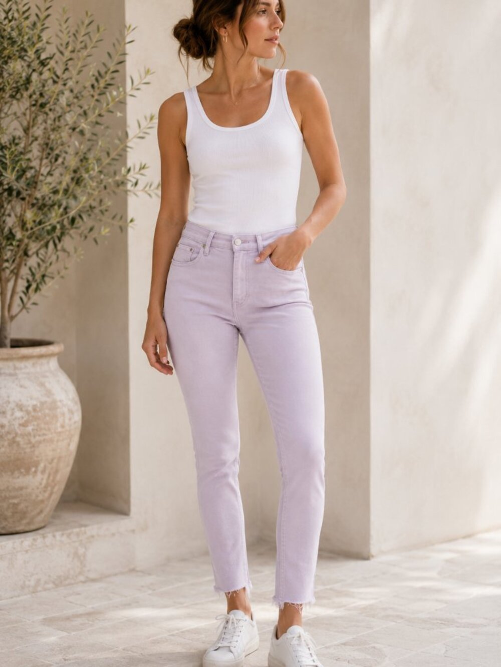 MOTHER Looker Dagger Jeans Womens 26 Lilac High Rise Skinny Fray Ankle Purple